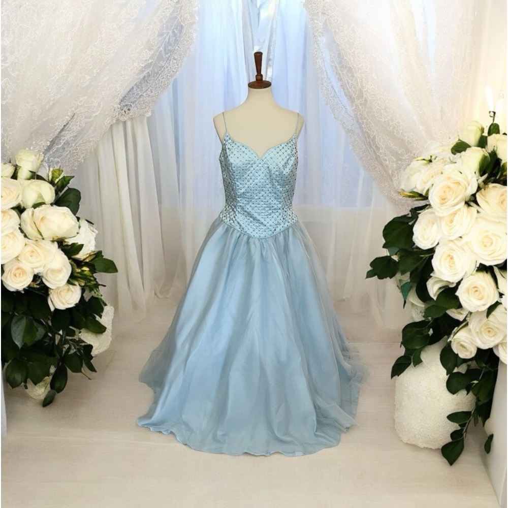 Precious Formals * Blue Rhinestone and Beaded Gown * Full Skirt * Wedding, Prom